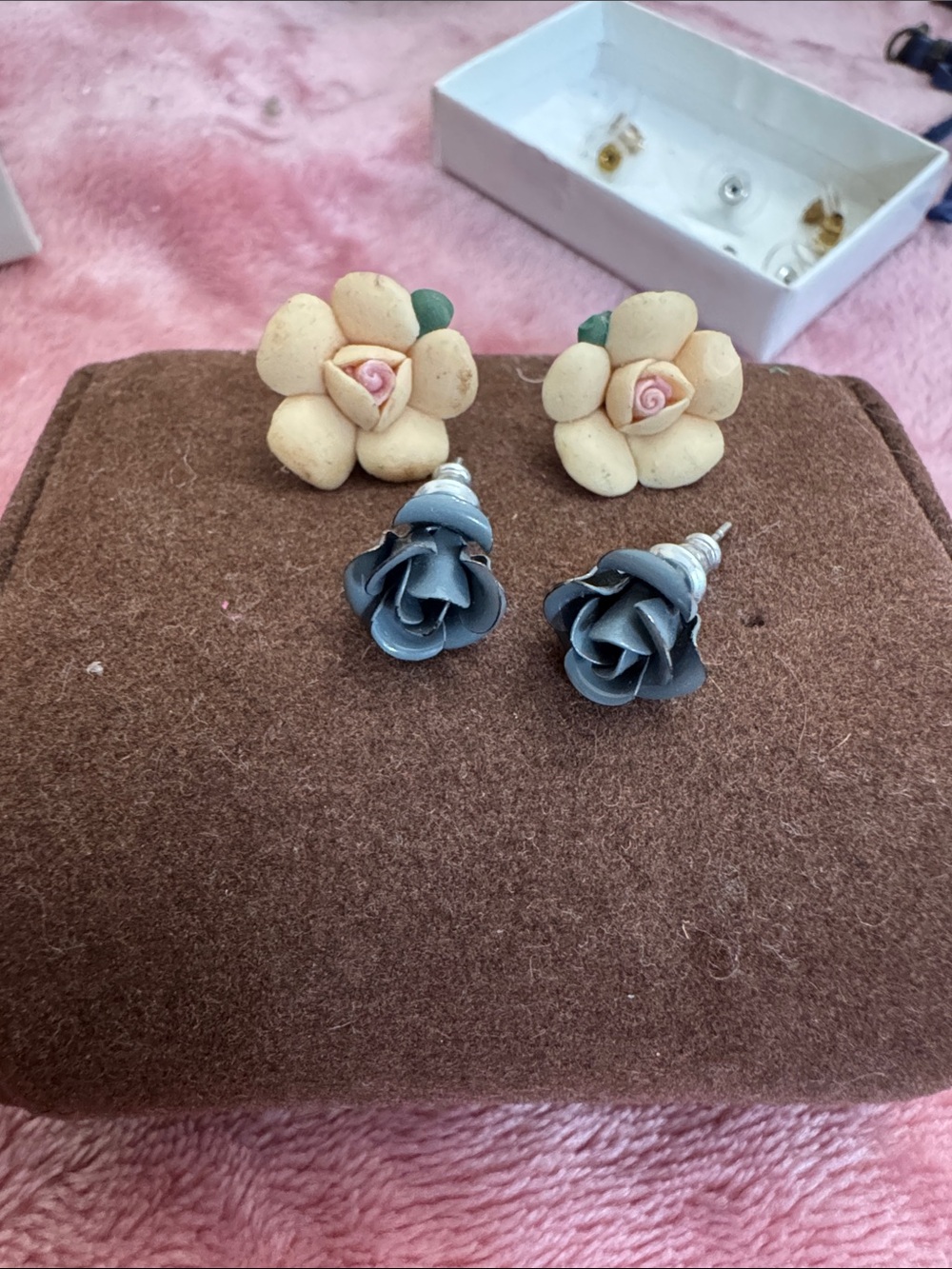 Handcrafted Grey Rose Stud Earrings - Women Accessories